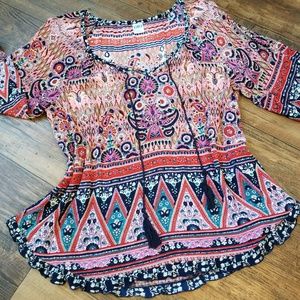 Bila Tops - Bila Sz L * Boho Tribal Trendy Blouse w/ Tassels Bila Tops - Bila Sz L * Boho Tribal Trendy Blouse w/ Tassels